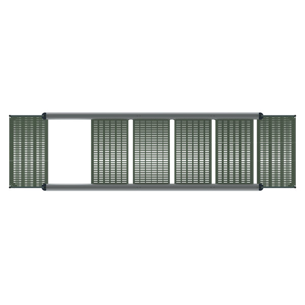 A grey metal Metro Top-Track kit with four bars on a green background.