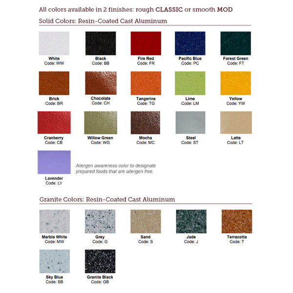 a table with different colors