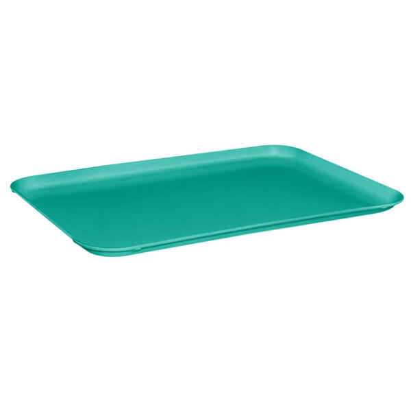 A mint green rectangular fiberglass cafeteria tray.