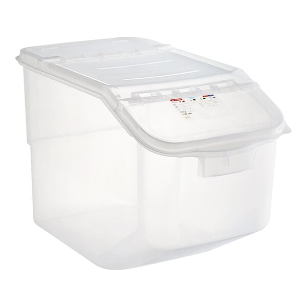 An Araven polypropylene ingredient bin with a lid.