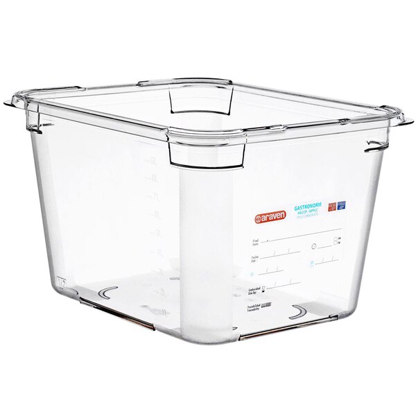 An Araven clear plastic food pan.