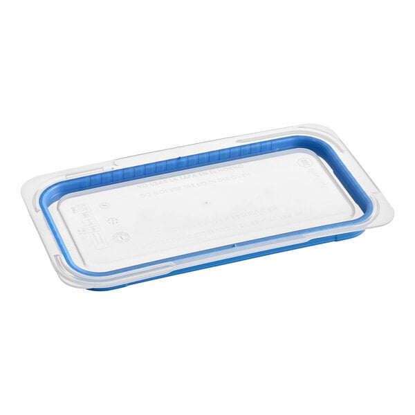 A white rectangular Araven clear polypropylene food pan lid.