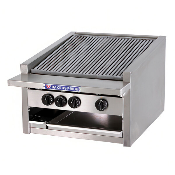 A Bakers Pride Liquid Propane charbroiler on a counter.