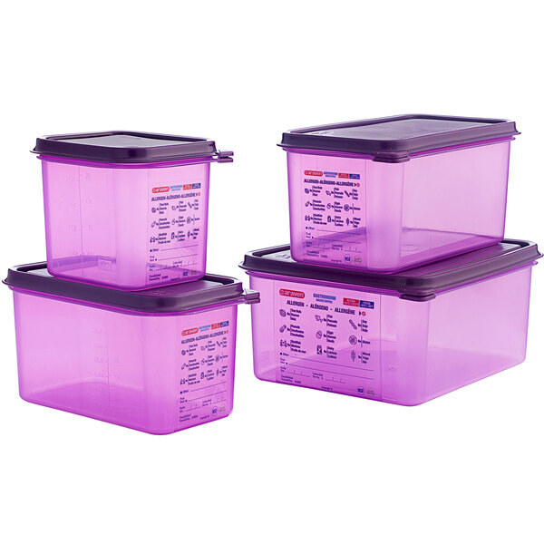 A group of three purple Araven plastic containers with airtight lids.