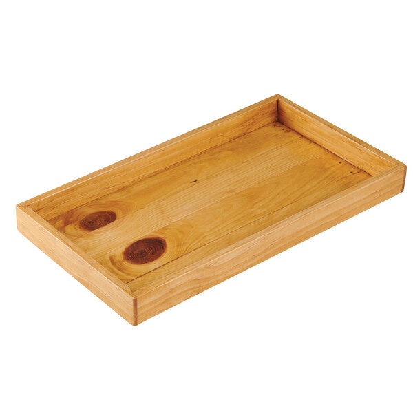 A Cal-Mil Madera rustic pine frame for cold concept base with two holes in it.