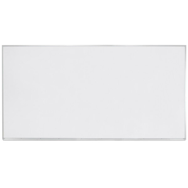 A white rectangular board with a metal frame.