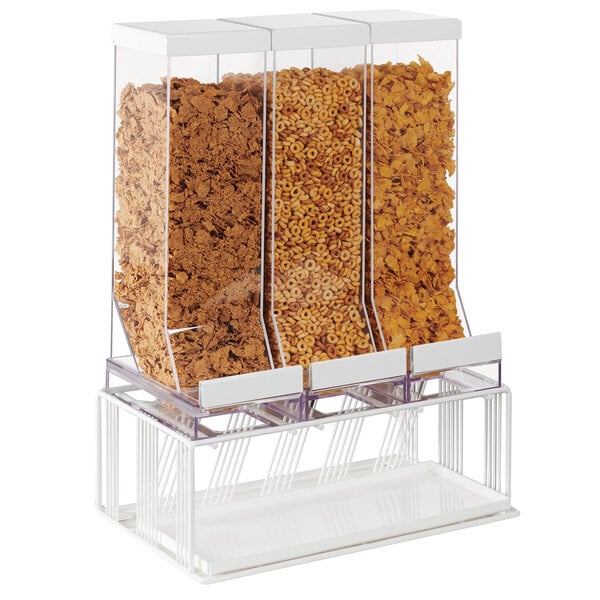 a cereal dispenser with different types of cereal