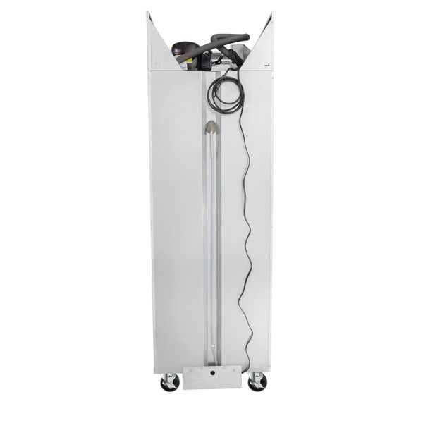 A silver rectangular Continental Refrigerator reach-in freezer with a black cord.