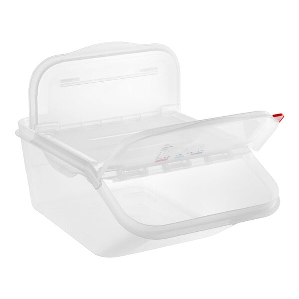 An Araven polypropylene ingredient bin with a red lid.