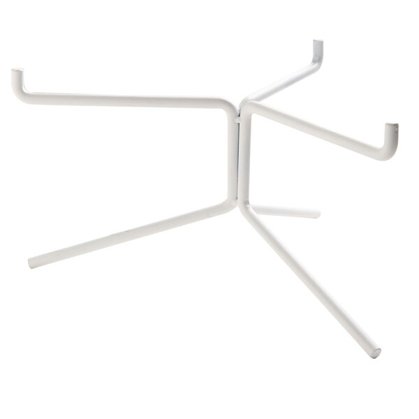 A white metal Cal-Mil Monterey plate stand with two legs.