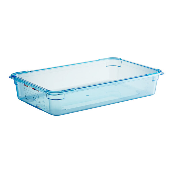 An Araven blue plastic food pan.