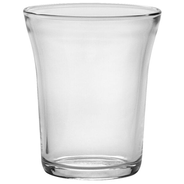 A clear Duralex glass tumbler.