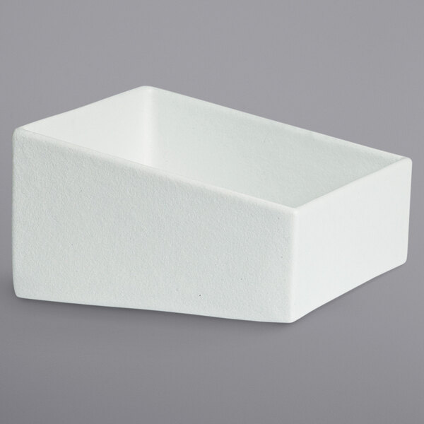 A white square G.E.T. Enterprises Bugambilia salad bar bowl on a gray background.