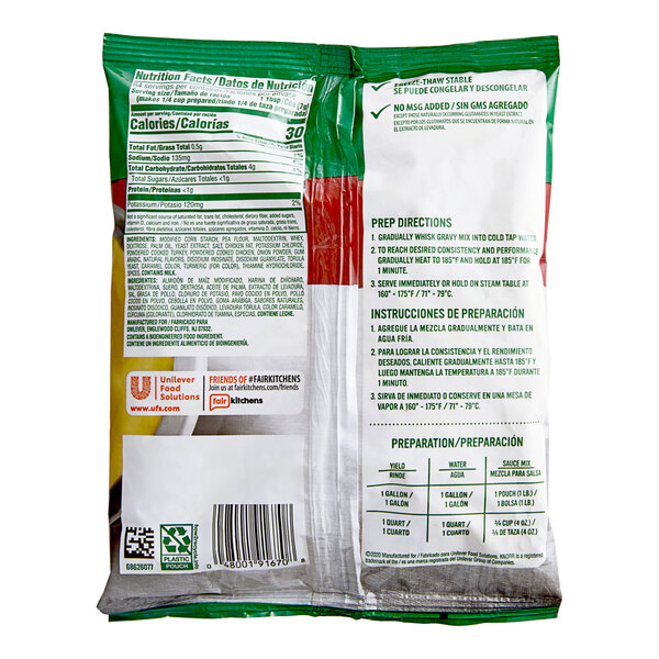 A white bag of Knorr Low Sodium Chicken Gravy Mix with text and images.