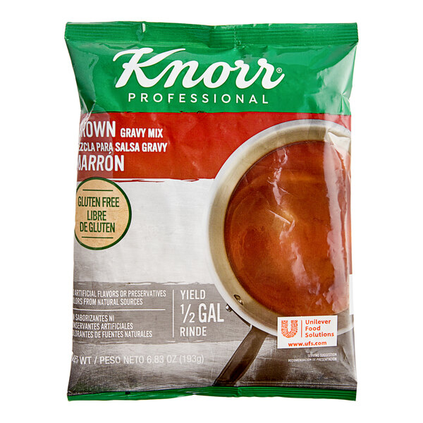 A bag of Knorr Brown Gravy Mix on a white background.