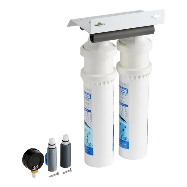 C Pure Oceanloch+ L2 Dual Water Filtration System with Oceanloch+ L2 Cartridges and Outlet Pressure Gauge 1 Micron Rating and 3.34 GPM