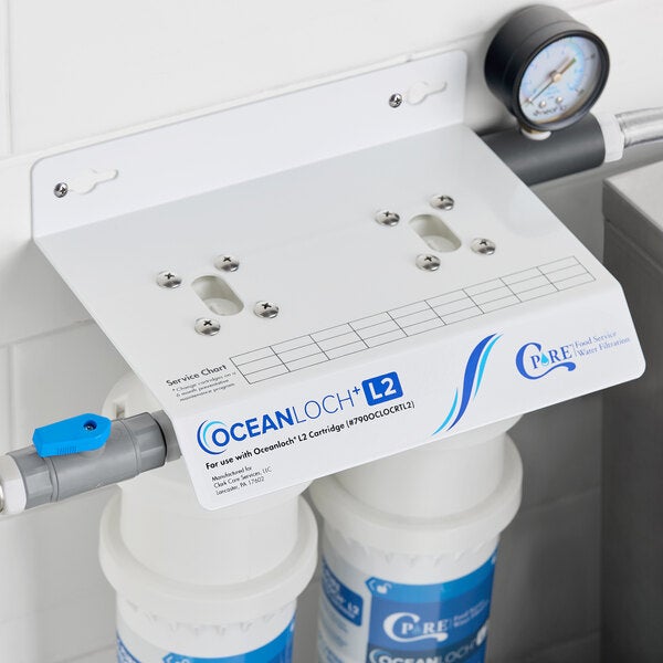C Pure Oceanloch+ L2 Dual Water Filtration System with Oceanloch+ L2 Cartridges and Outlet Pressure Gauge 1 Micron Rating and 3.34 GPM