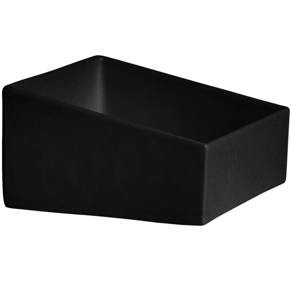 A black square G.E.T. Enterprises Bugambilia sloping salad bar bowl.