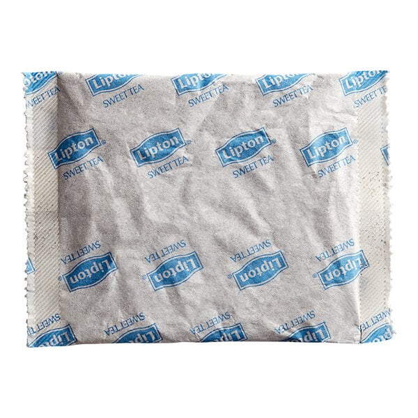 A close up of a white and blue Lipton package for 3 gallon iced tea filter bags.
