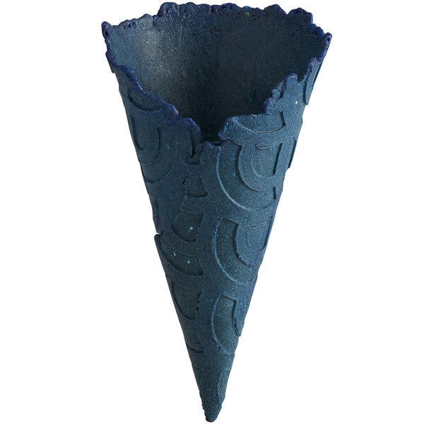A blue ice cream cone from The Konery with a broken top.