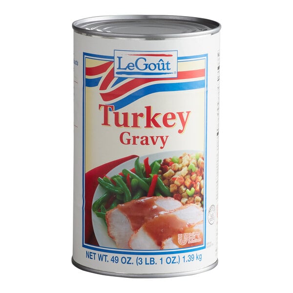 A 49-ounce can of LeGout Turkey Gravy.