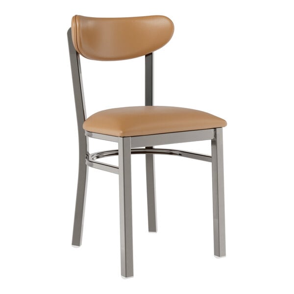 Lancaster Table & Seating Boomerang Clear Coat Finish Chair with Light Brown Vinyl Seat and Back