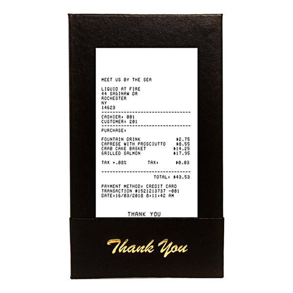 A receipt in a black box with a black border.