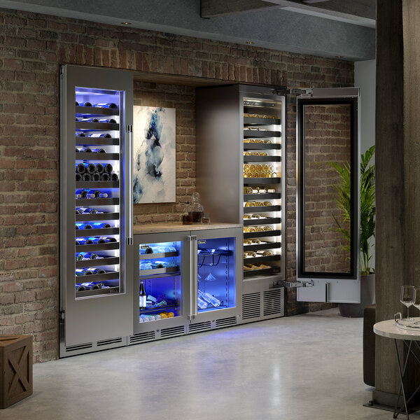 a wine bottles in a refrigerator