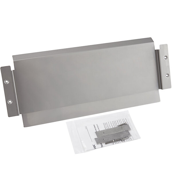 A white rectangular metal ice baffle with metal clips.