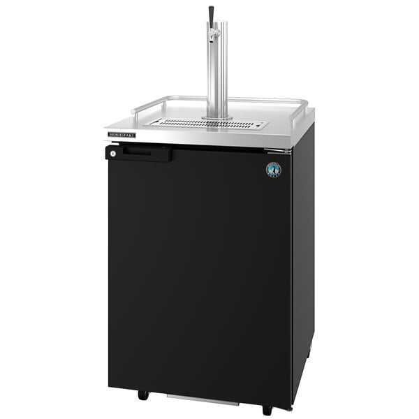 A black and silver Hoshizaki beer dispenser with a tap.