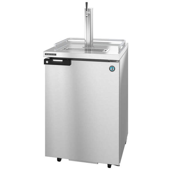 A stainless steel Hoshizaki beer dispenser with a tap.