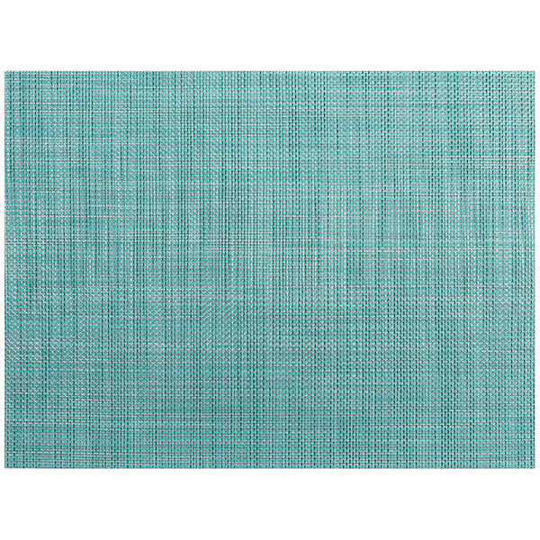 A teal woven vinyl placemat with blue lines in a mesh pattern.