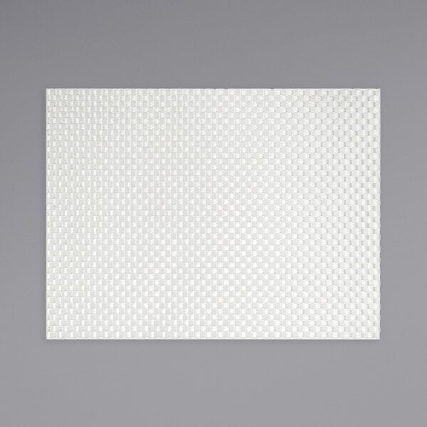 A white rectangular Metroweave woven vinyl placemat with a basketweave pattern.