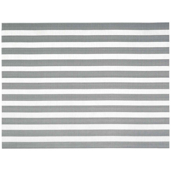 A close-up of a silver rectangular woven vinyl placemat with a nautical design.