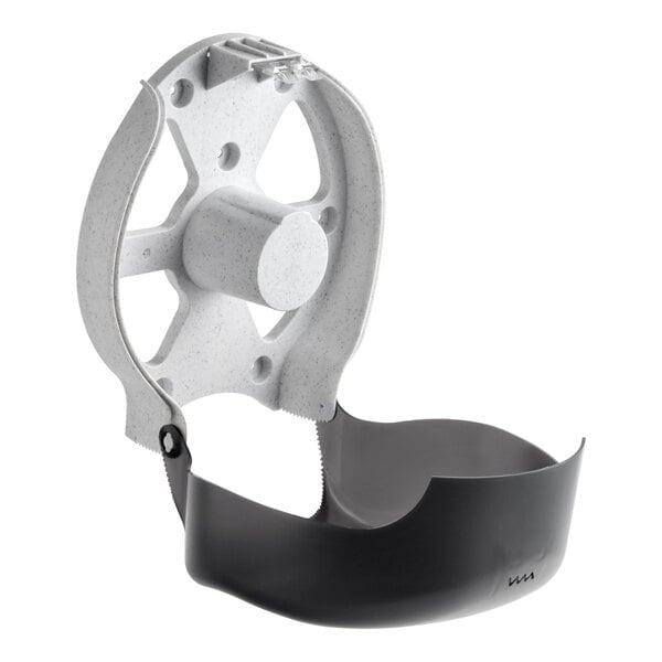 A black and gray single roll jumbo toilet tissue dispenser.