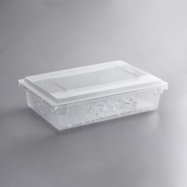 Vigor 26 x 18 x 6 Clear Polycarbonate Food Storage Box and Drain Tray  Kit with Flat Lid