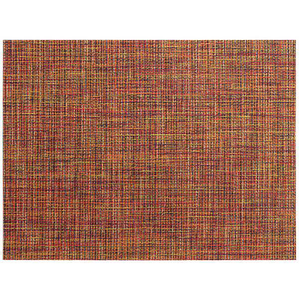 A white background with a black and yellow twill woven vinyl rectangle placemat with a red and yellow border.