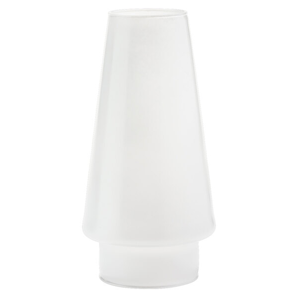 A clear glass cylindrical chimney with a white conical tip.