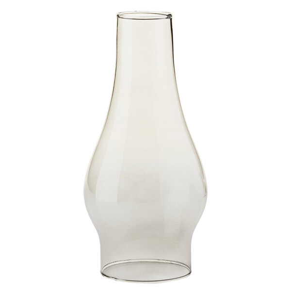 A clear glass chimney globe with a curved neck.