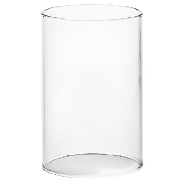 A clear glass cylinder shade support.