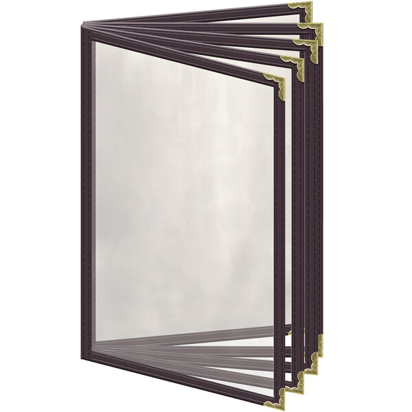 A brown H. Risch, Inc. menu cover with gold decorative corners.