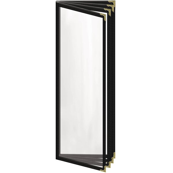 A black rectangular H. Risch, Inc. menu cover with gold decorative corners.