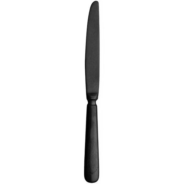 A black stainless steel Sola baguette dessert knife with a white background.