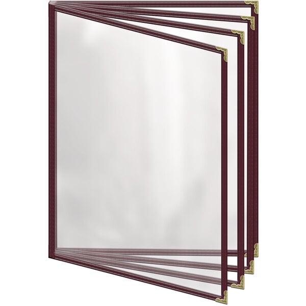 A maroon H. Risch, Inc. menu cover with gold corners and a gloss finish.