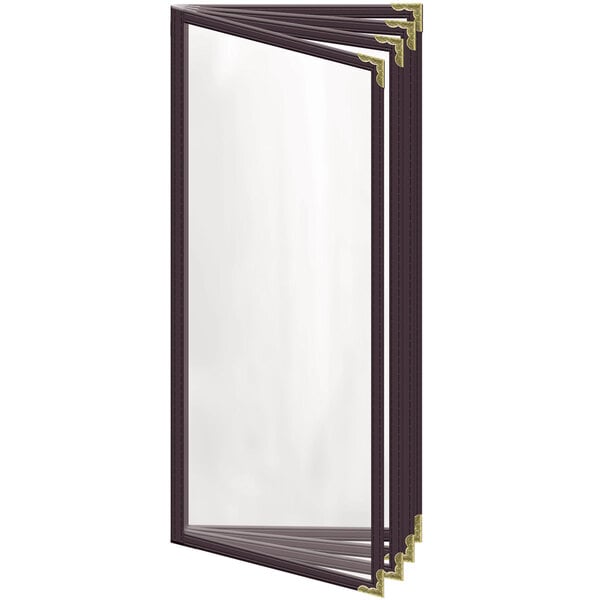 A brown H. Risch, Inc. menu cover with gold decorative corners.