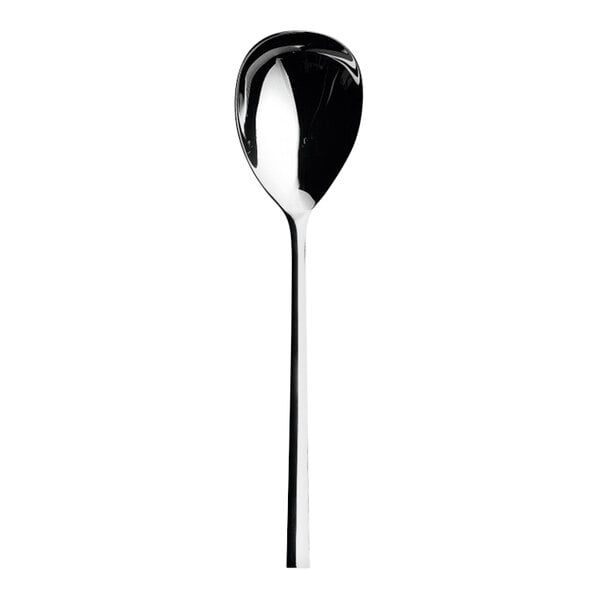 A Sola stainless steel serving spoon with a long stem and handle.