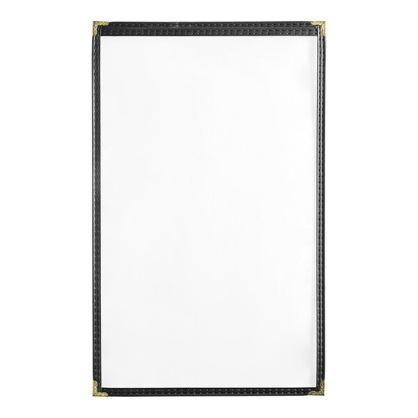 A white board with gold corners.