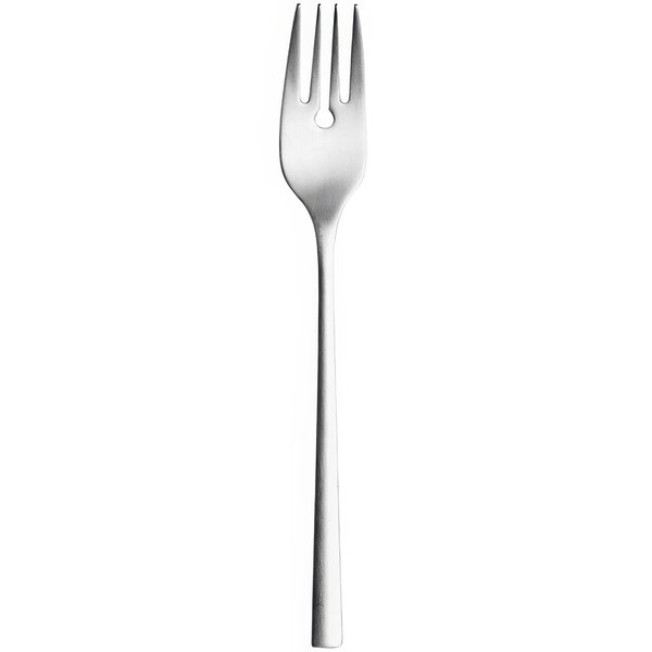 A Sola stainless steel fish fork with a silver satin handle.