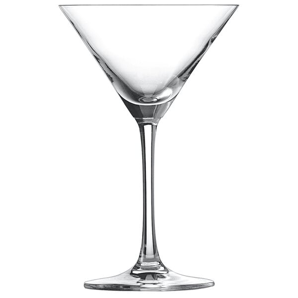 A clear Schott Zwiesel martini glass with a stem.