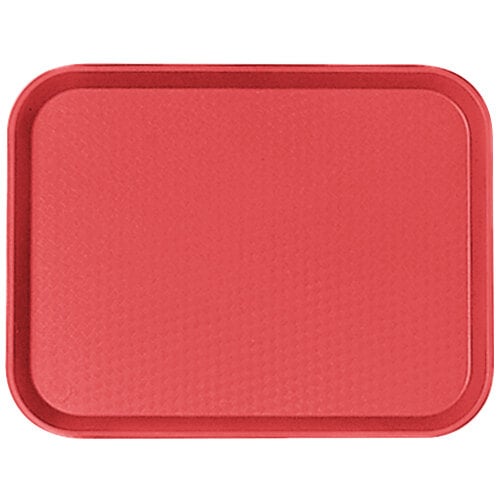 A red Cambro fast food tray with a customizable surface.